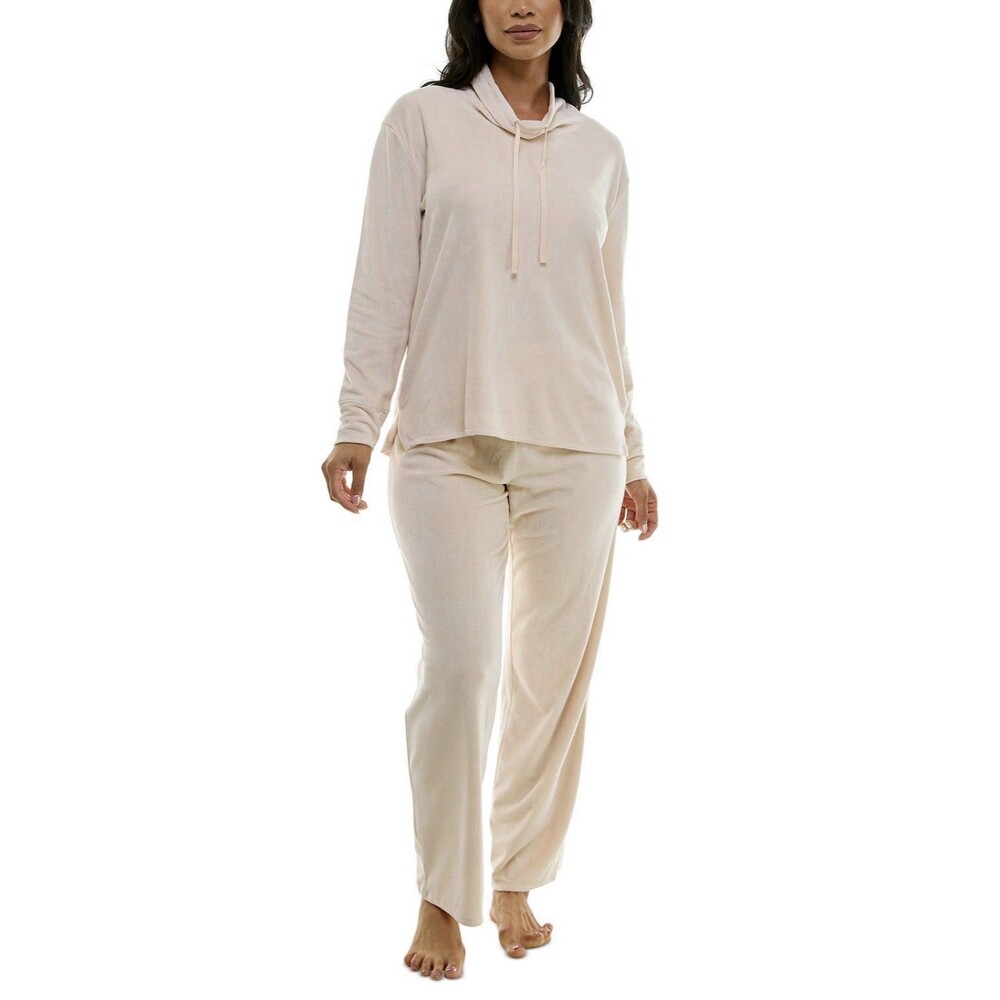 Roudelain Velour Lounge Set Medium NWT Beige Hooded Top Wide Leg Pants Soft